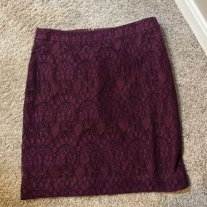 Purple/ maroon lace overlay j crew skirt